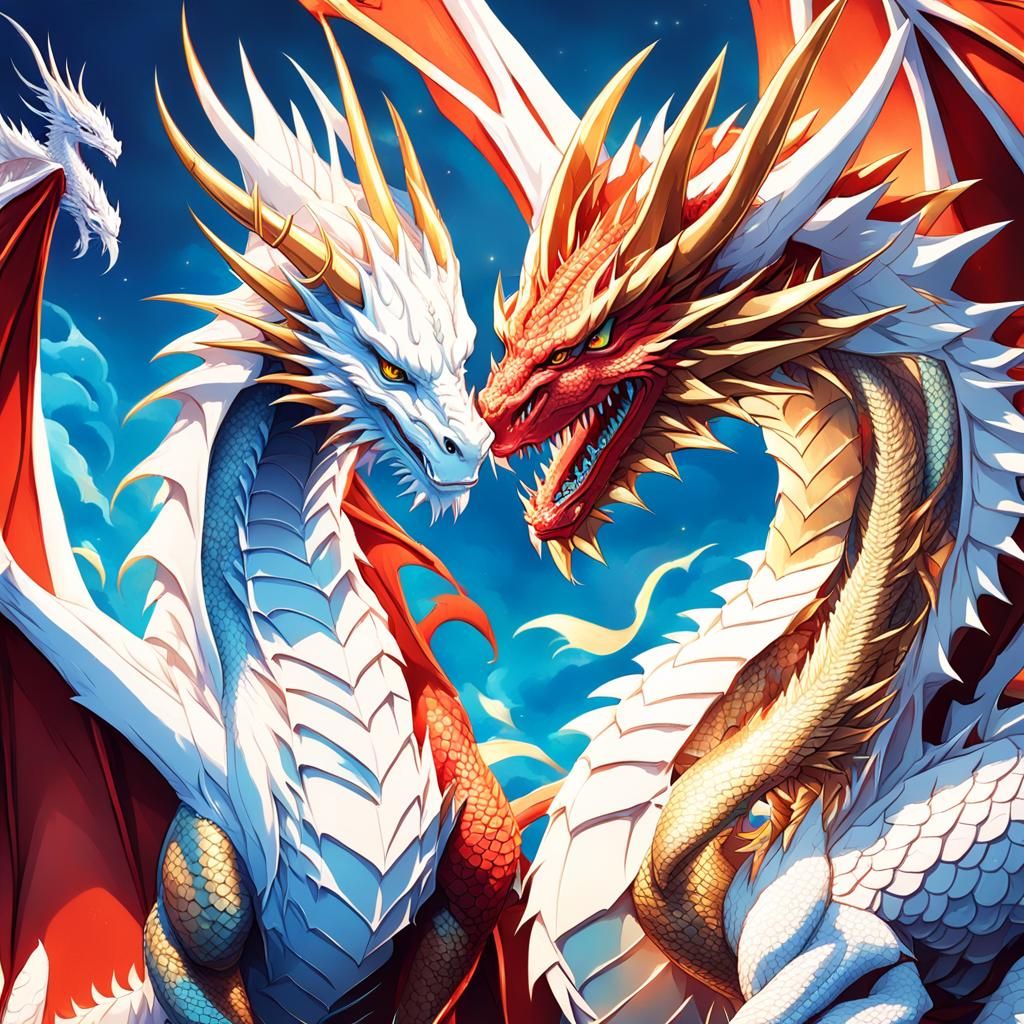 Anime Illustration of Two Dragons in Love