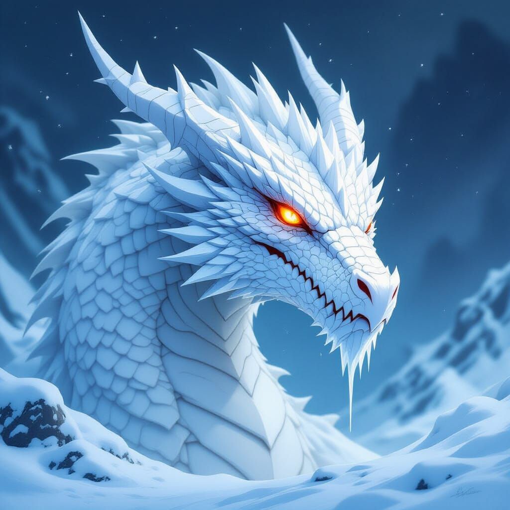 Icy White Dragon Glistening, Futuristic Art