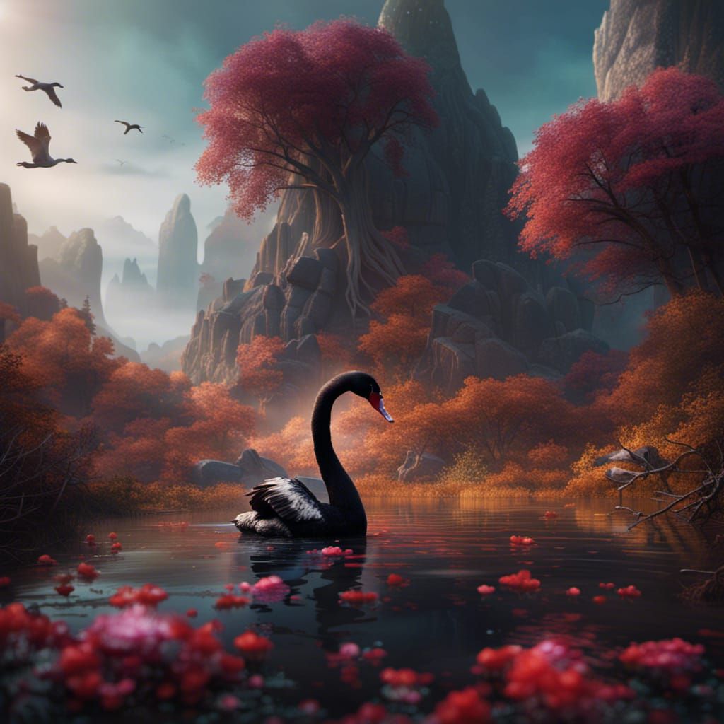 Fantastical Black Swan Digital Art in 8K