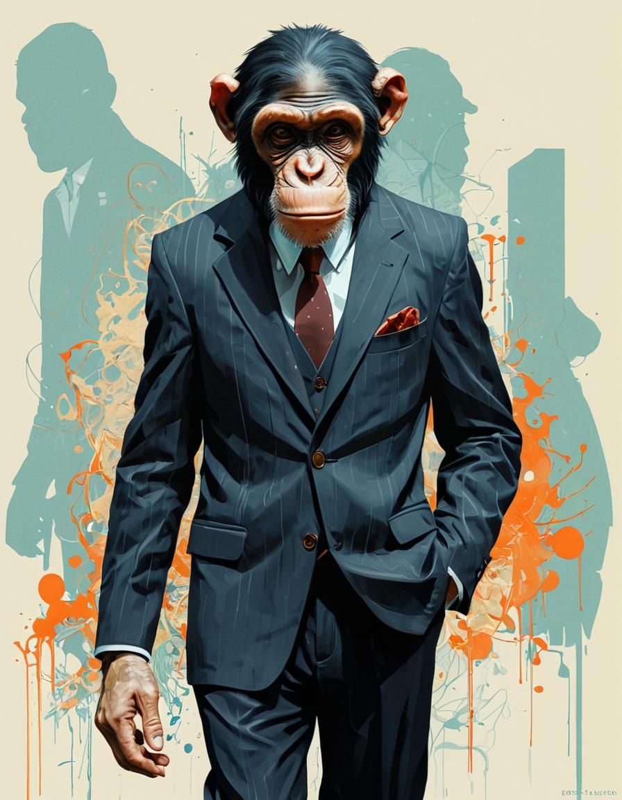 Humanoid Chimpanzee in Suit: Composite Digital Art