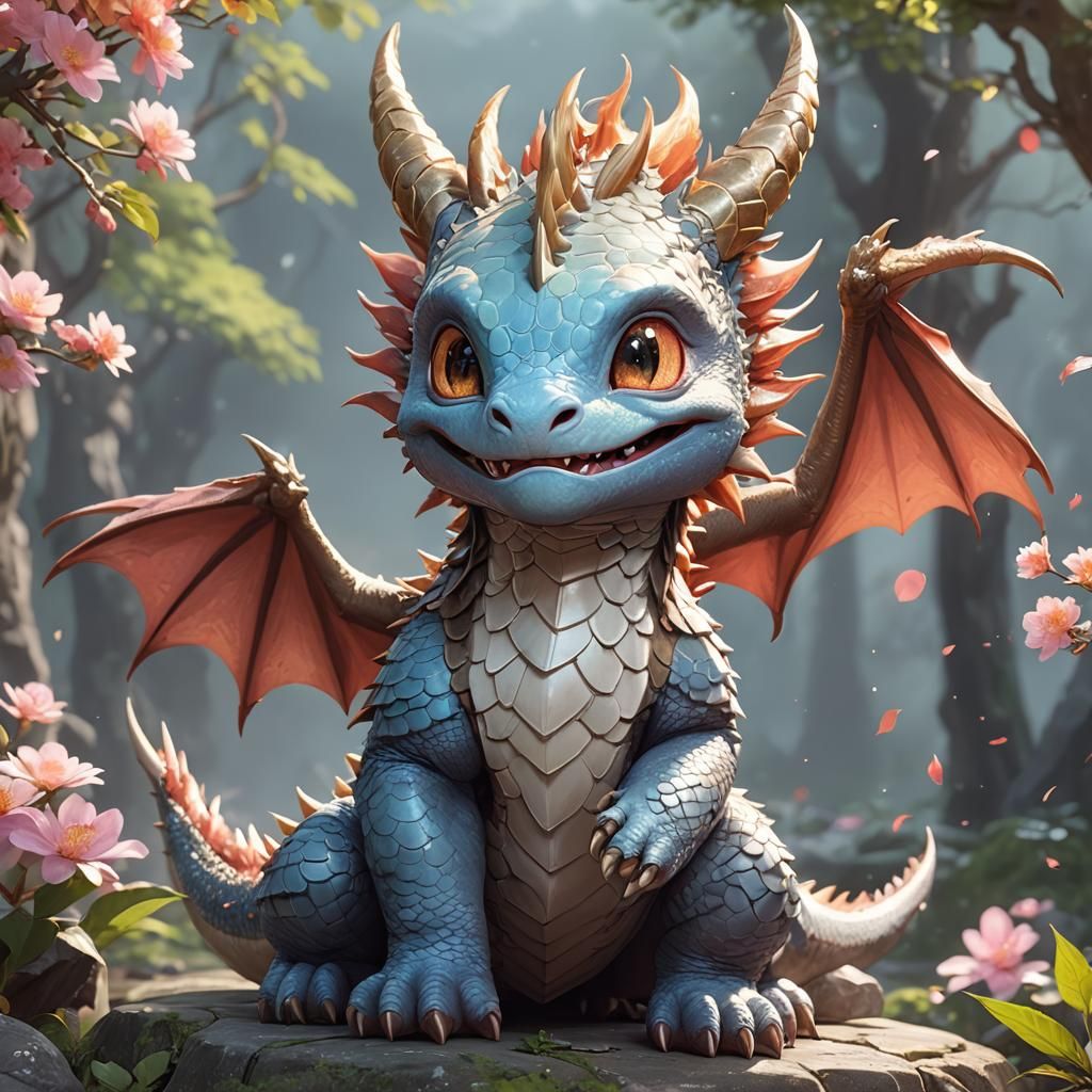Cute Happy Dragon in 3D Anime Style