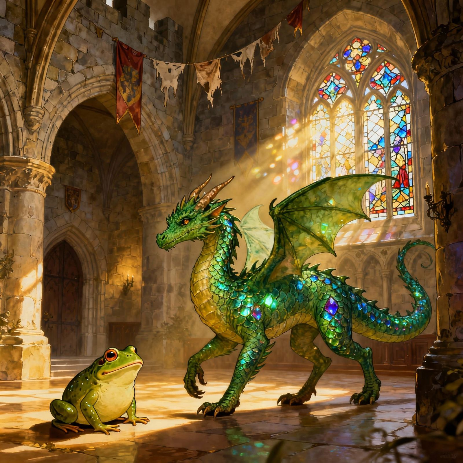 Dragon and Frog in Medieval Castle Hall