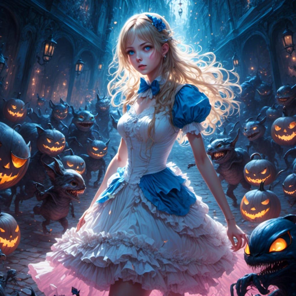 Alice in Spooky Halloween Land With Bioluminescent Eyes
