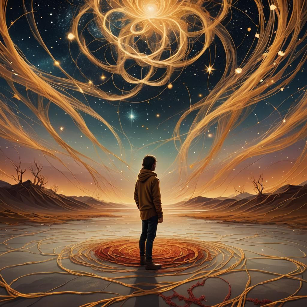 Ethereal Threads in Surreal Starry Landscape