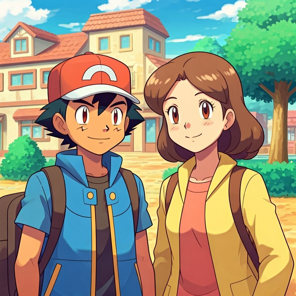 Ash Ketchum and Mom in Anime Style