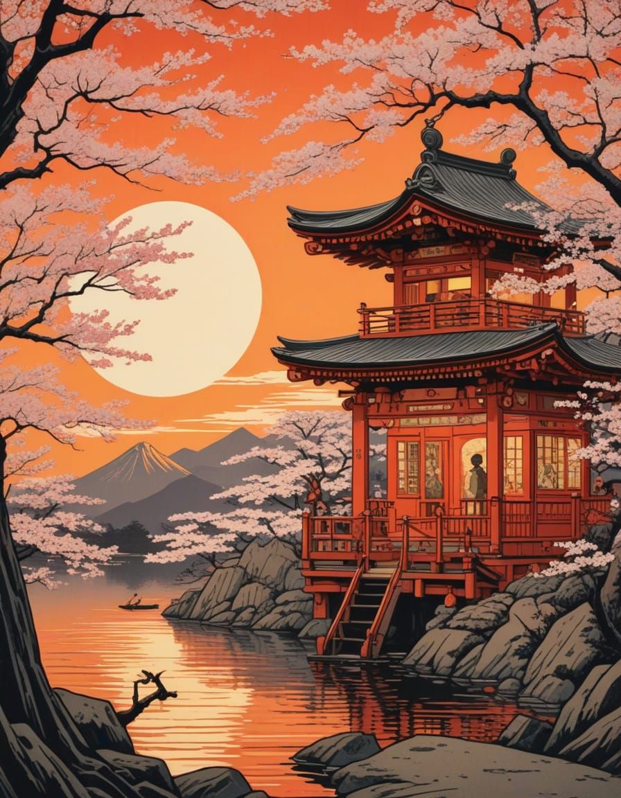 Creepy Carnival at Sunset in Ukiyo-e Style