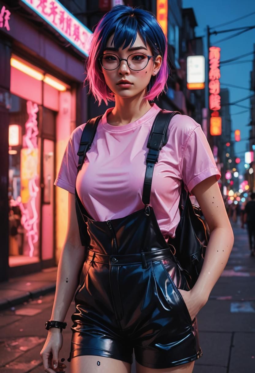 Anime Woman in Latex Outfit at Dusk