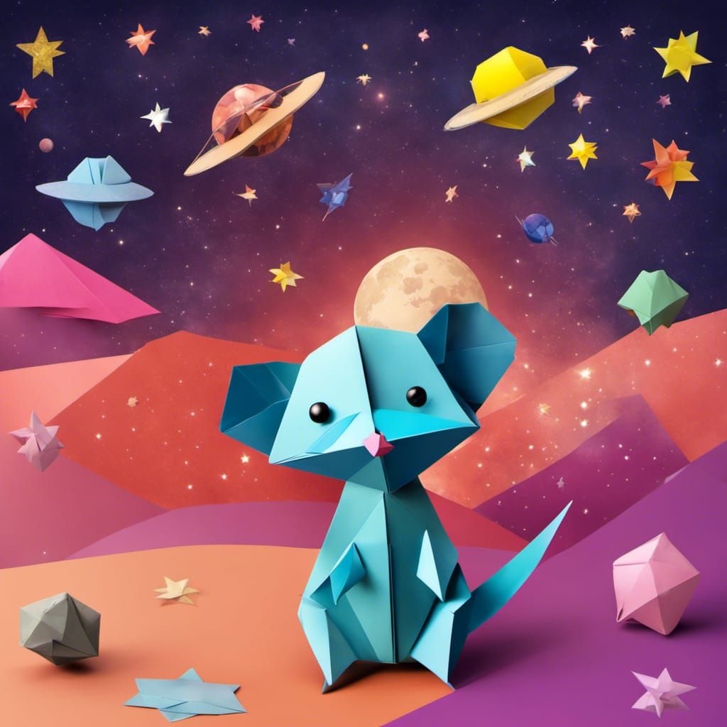 Origami Mouse in Space with Origami Planets