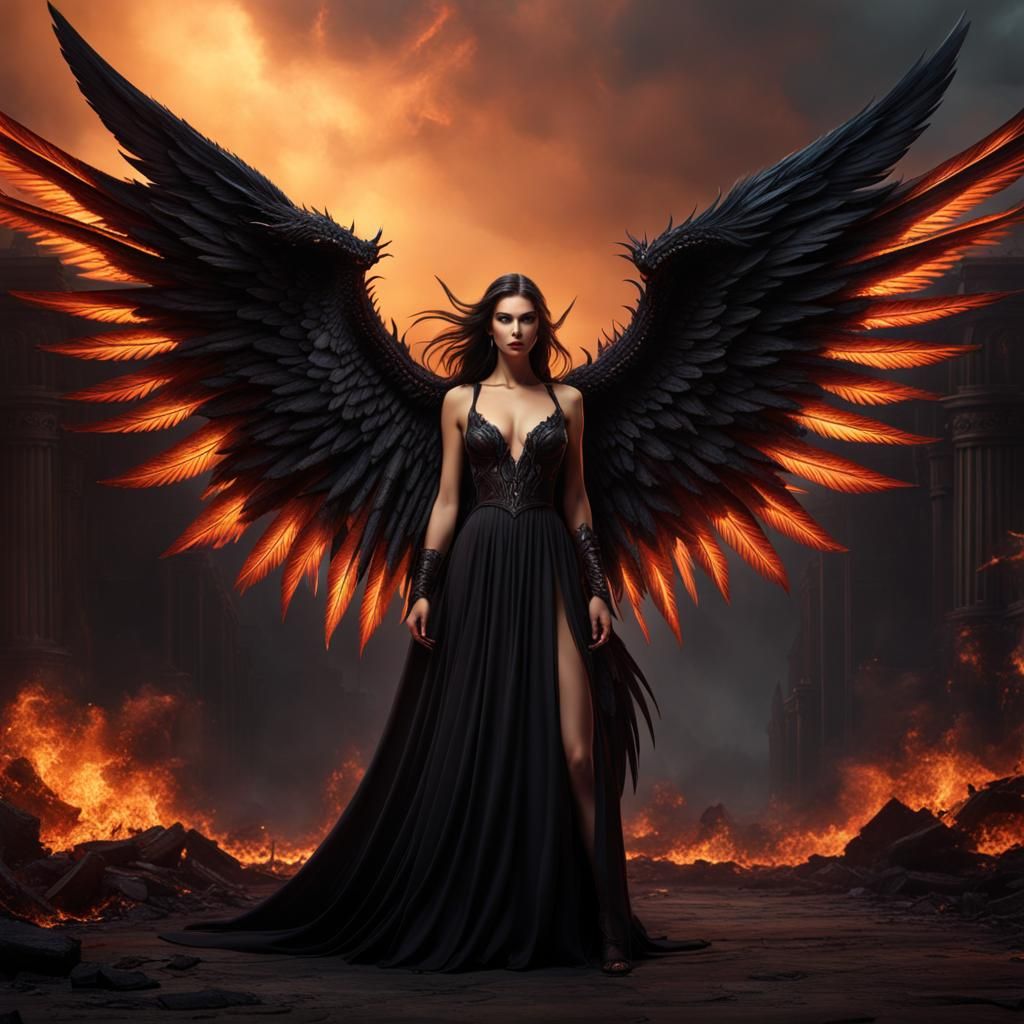Half Angel Half Demon with Burnt Wings