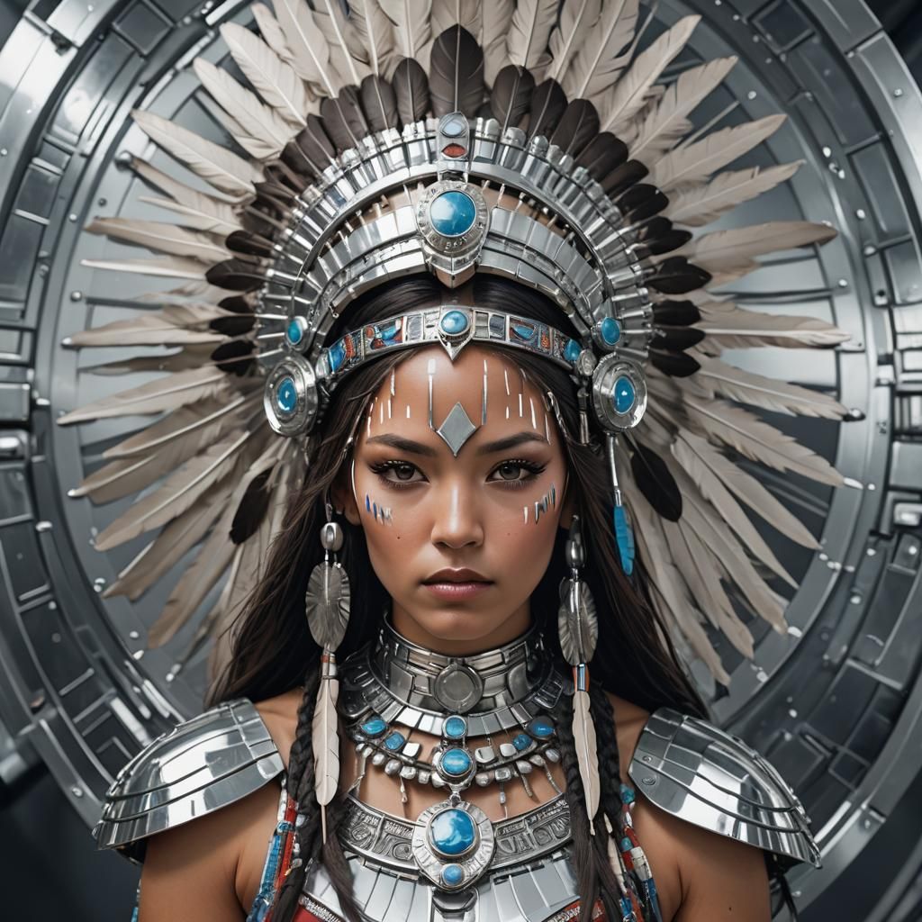 Futuristic Native American Princess in Sci-Fi Style