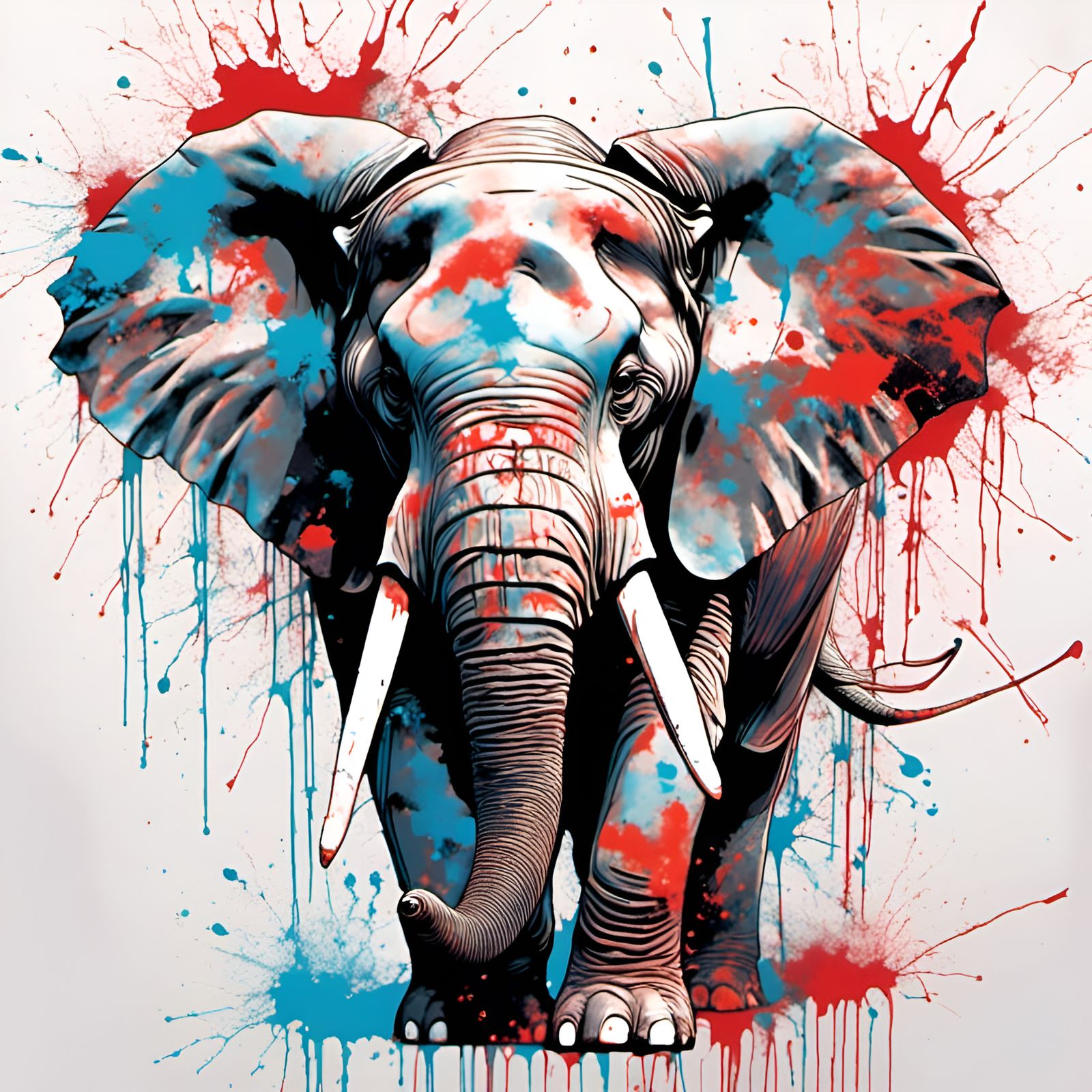 Epic Elephant Dissolving in Smoke, Splatter Graffiti Art
