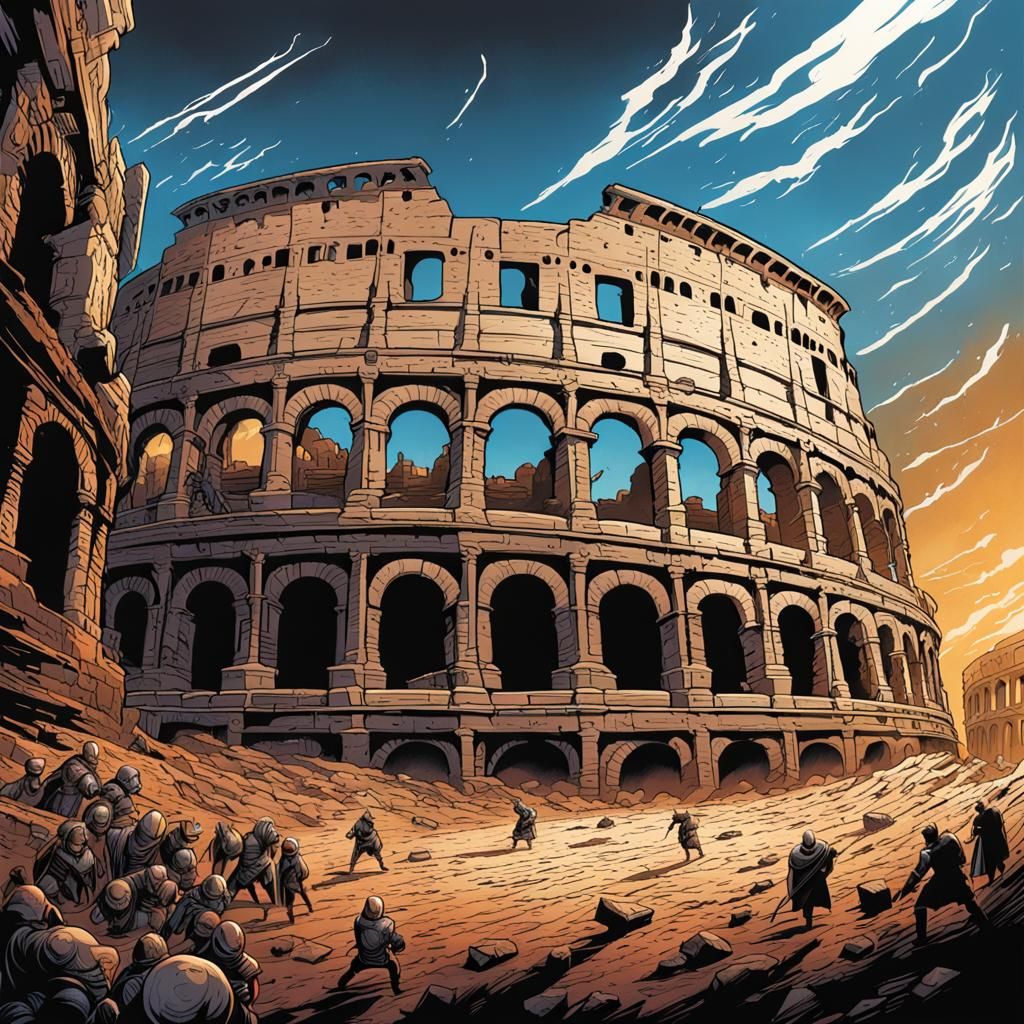 Epic Gladiator Battle in Colosseum, Comic Book Art