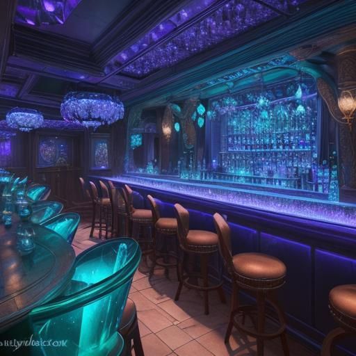 Fantasy Bar Interior with Crystalline Details