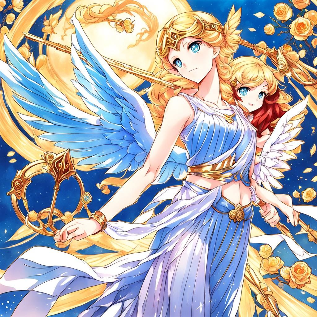Aphrodite and Cupid in Anime Style