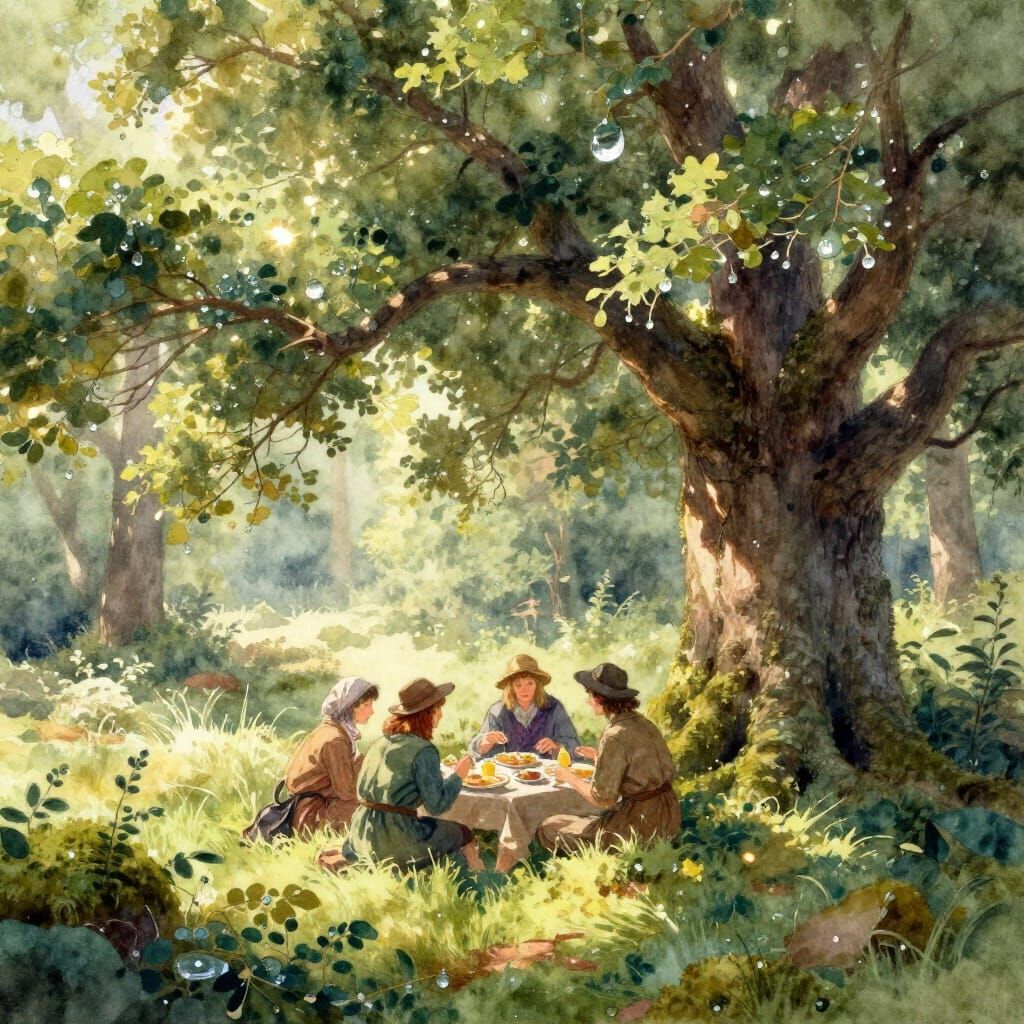 Peaceful Forest Meal in Dappled Sunlight