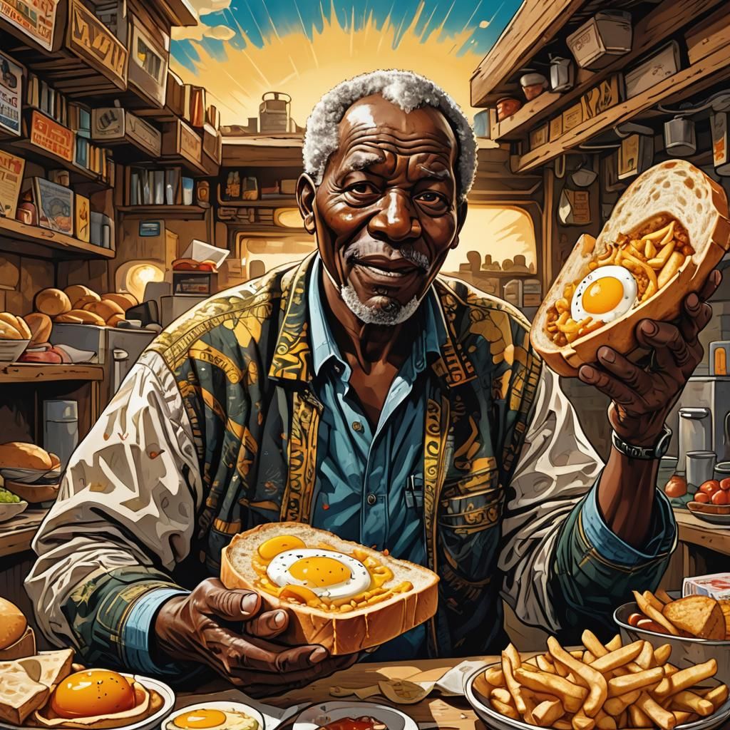 South African Man Holding Spatlo in Comic Book Art