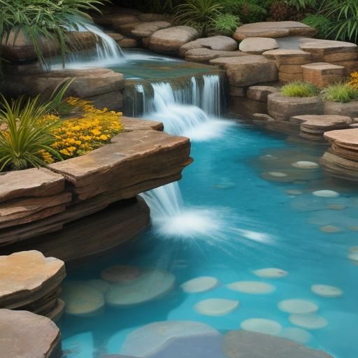 Colorful Waterfalls over Rocks with Concentric Circles