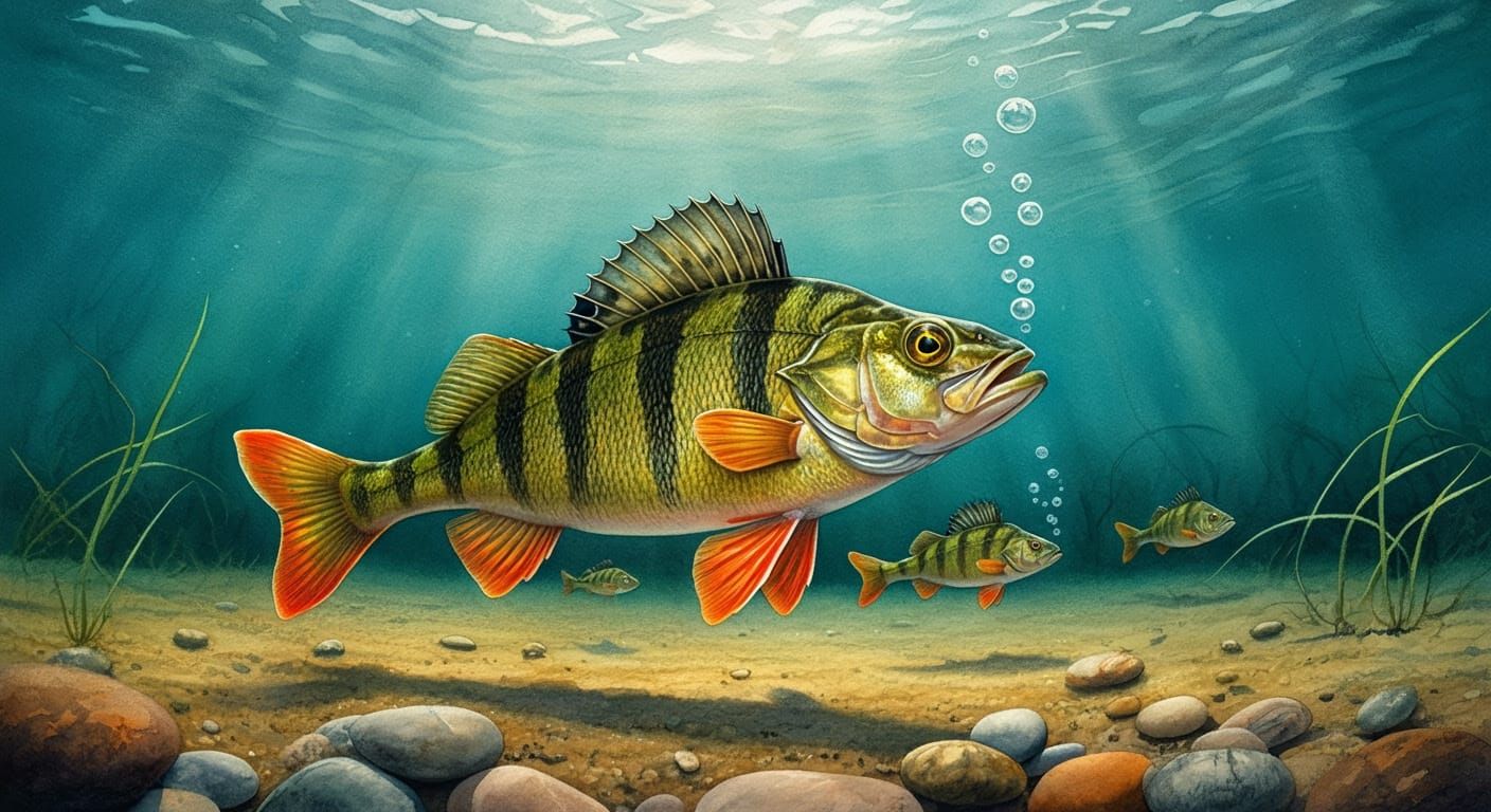 Whimsical Watercolor Fish in River Scene