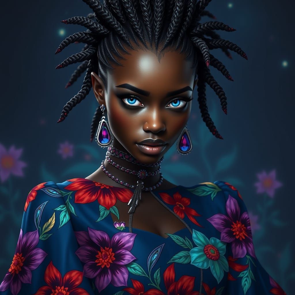 Ebony Woman with Amethyst Eyes in Fantasy Art