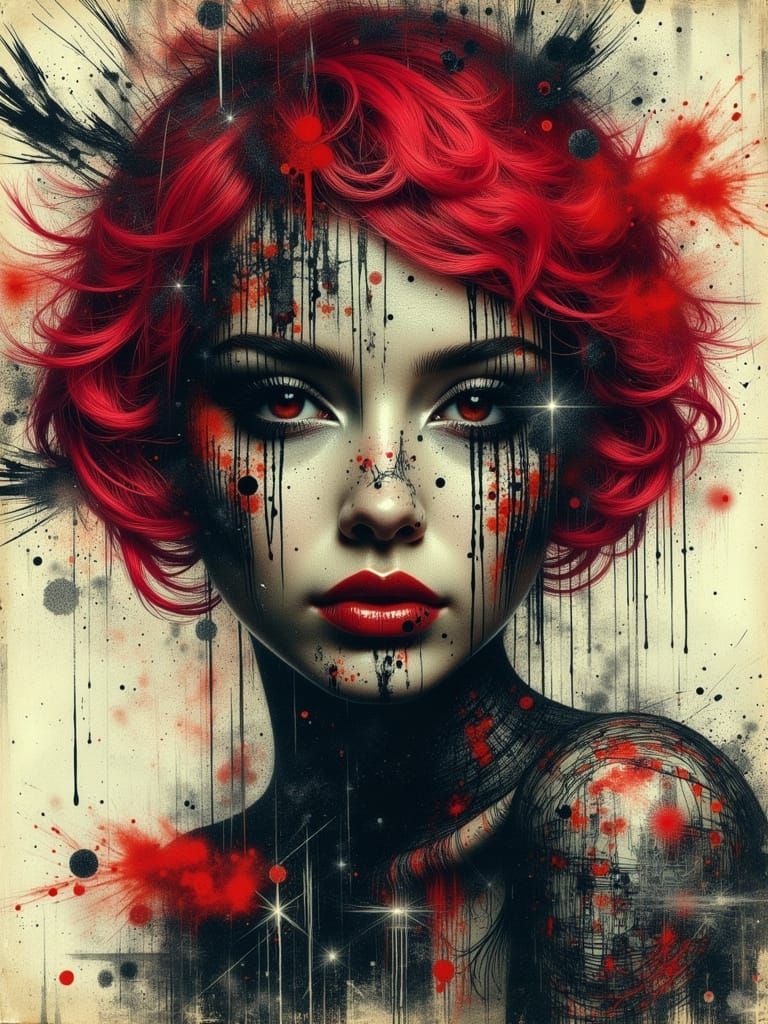 Gothic Abstract Portrait of a Red-Haired Woman