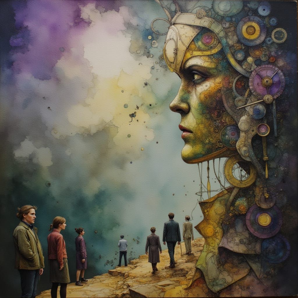 Steampunk Oil Painting with Melting Cogs in Dali Style