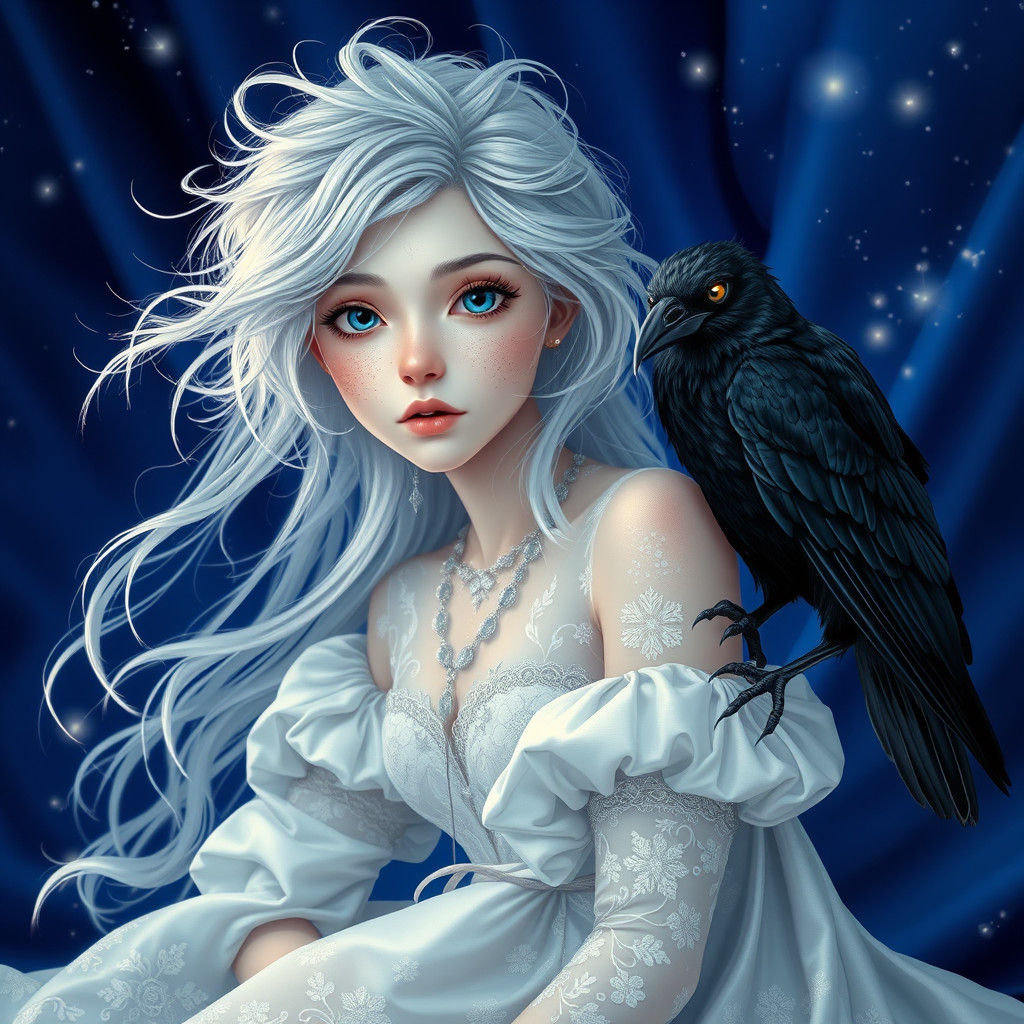 Fantasy Character with Crow in Dreamy Digital Art