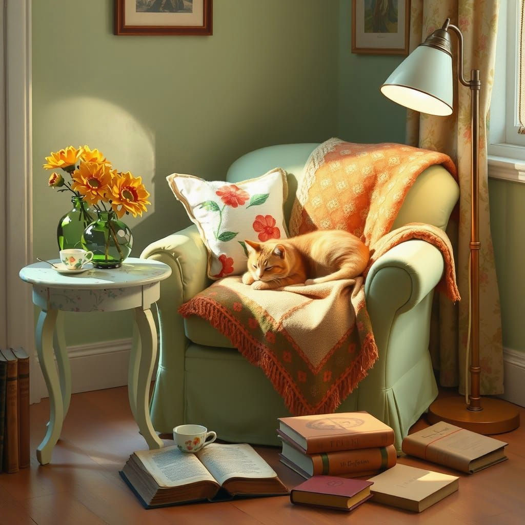Cozy Reading Nook with Warm Ambiance