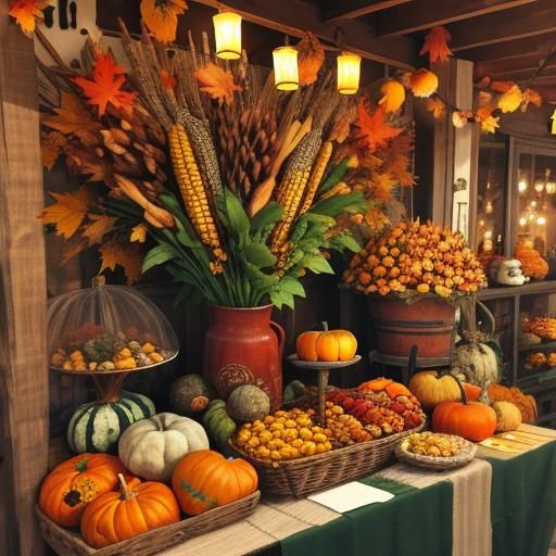 Autumn Harvest Buffet Table with Seasonal Decorations