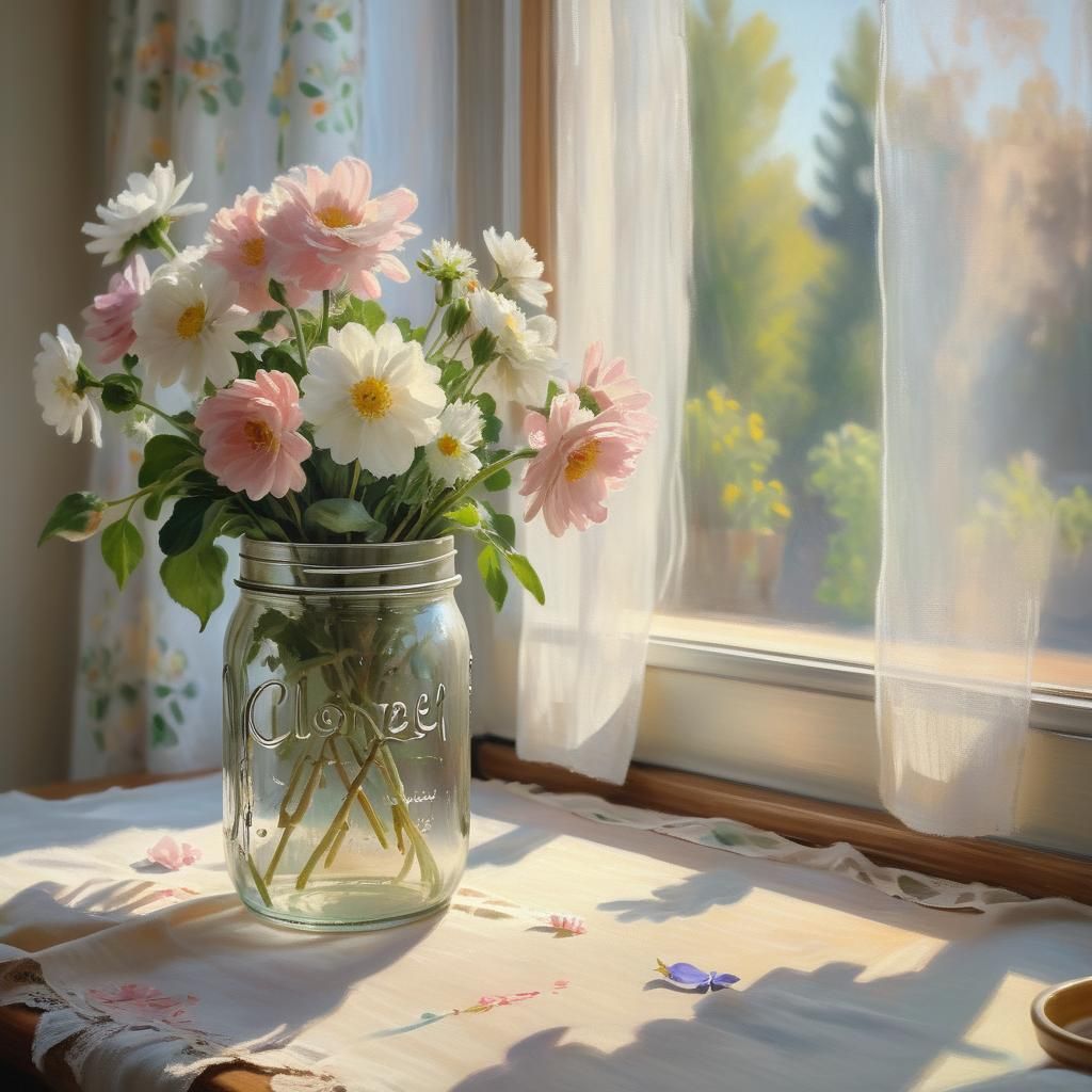 Impressionist Still Life with Flowers as Oil Painting