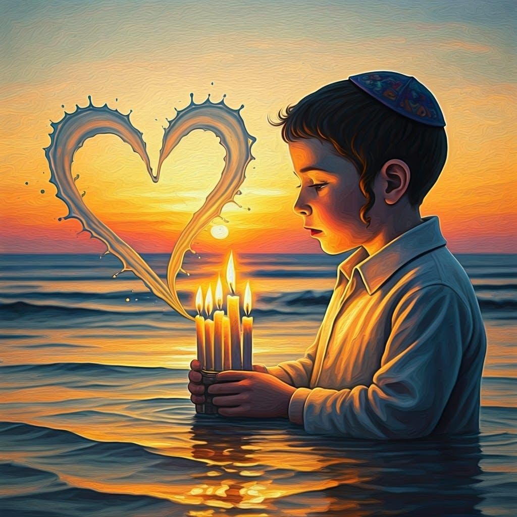 Heart-Shaped Splash at Sunset: Watercolor Seascape