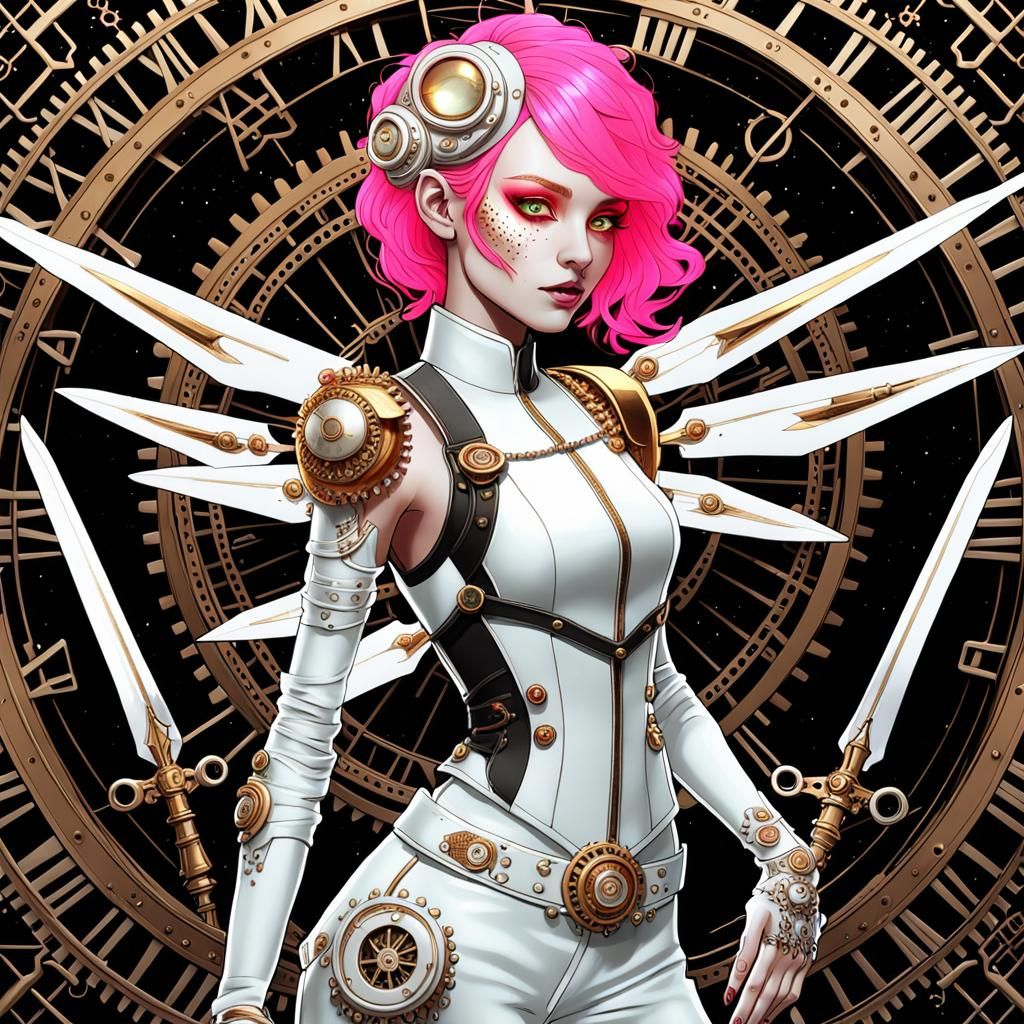 Neon Pink Haired Changeling in Steampunk Style