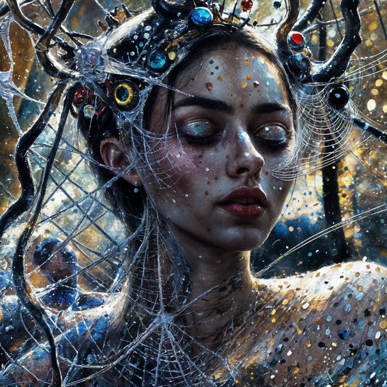 Spiderweb Queen: Hyperrealistic Portrait in Maximalist Style