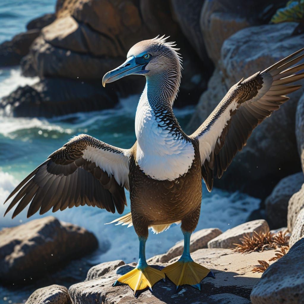 Blue-Footed Booby in Abstract Splash Art Style