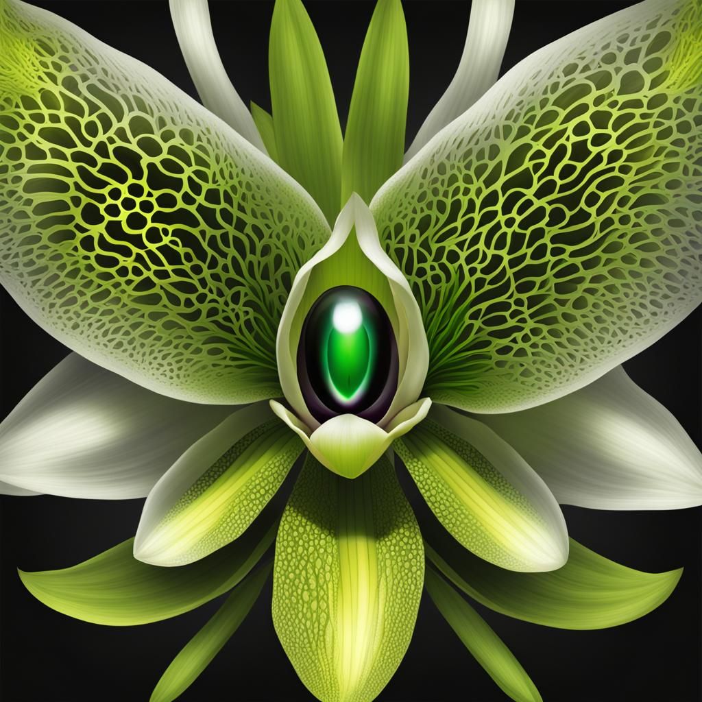 Surreal Orchid with Green Eye: 3D Fractal Art