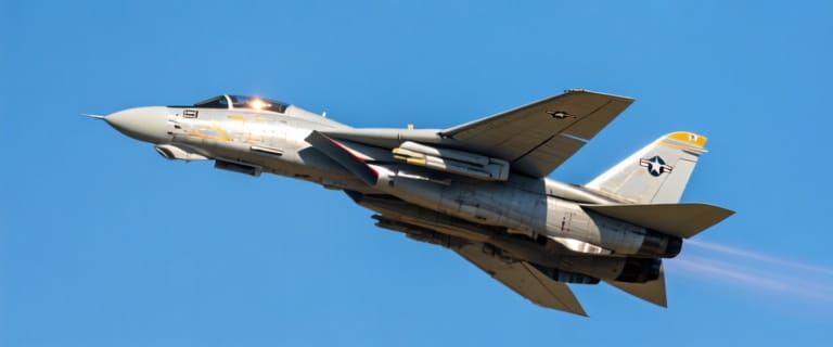 Photorealistic F-14 Tomcat Banking in Blue Sky