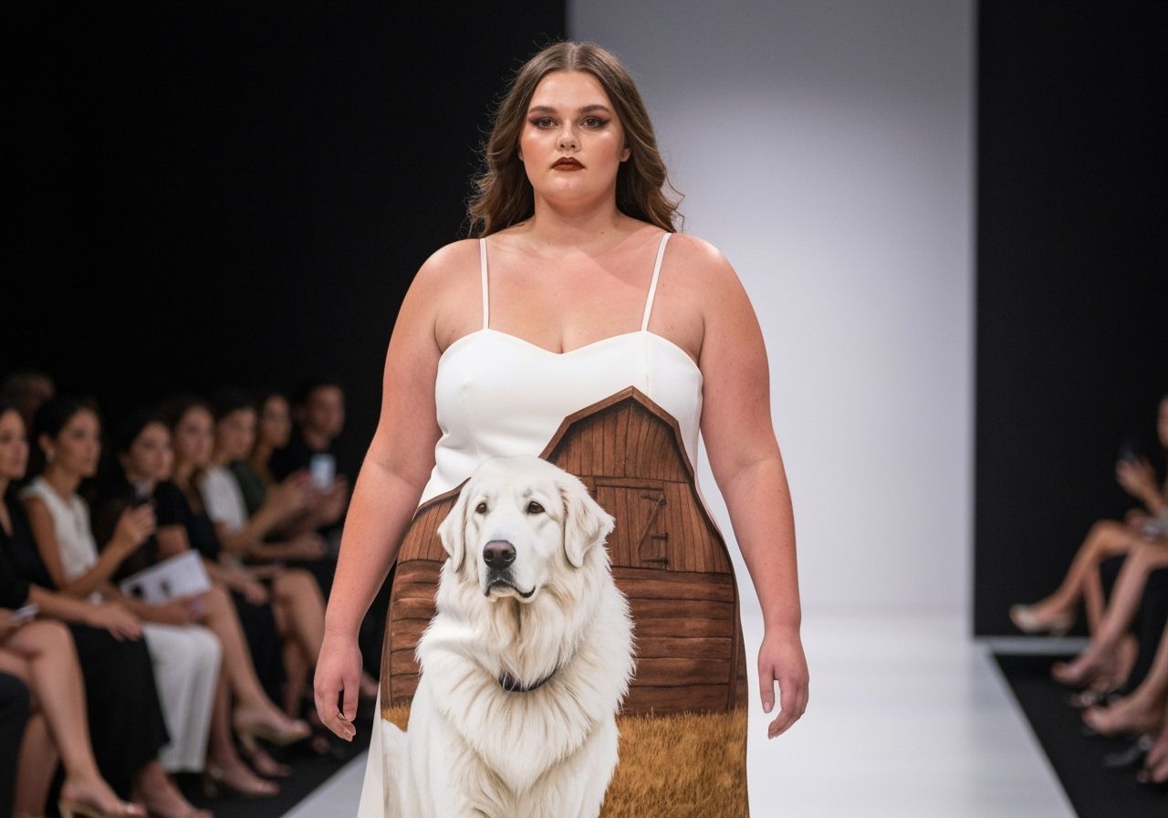 Plus-Size Model Struts Runway in Great Pyrenees Inspired Hau...