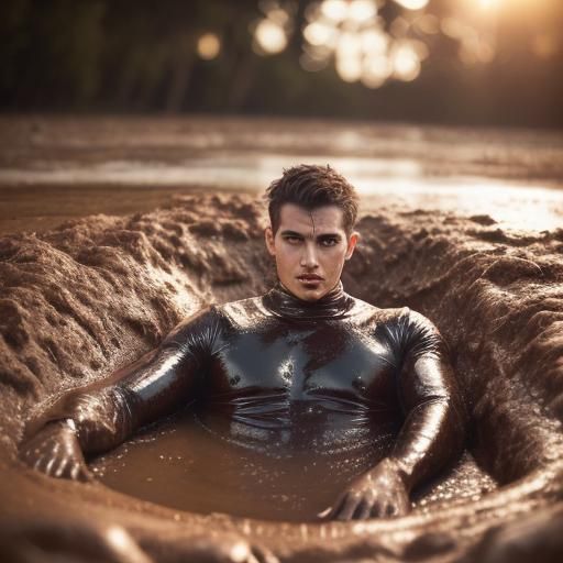 Man in Rubber Sinking in Quicksand Photograph