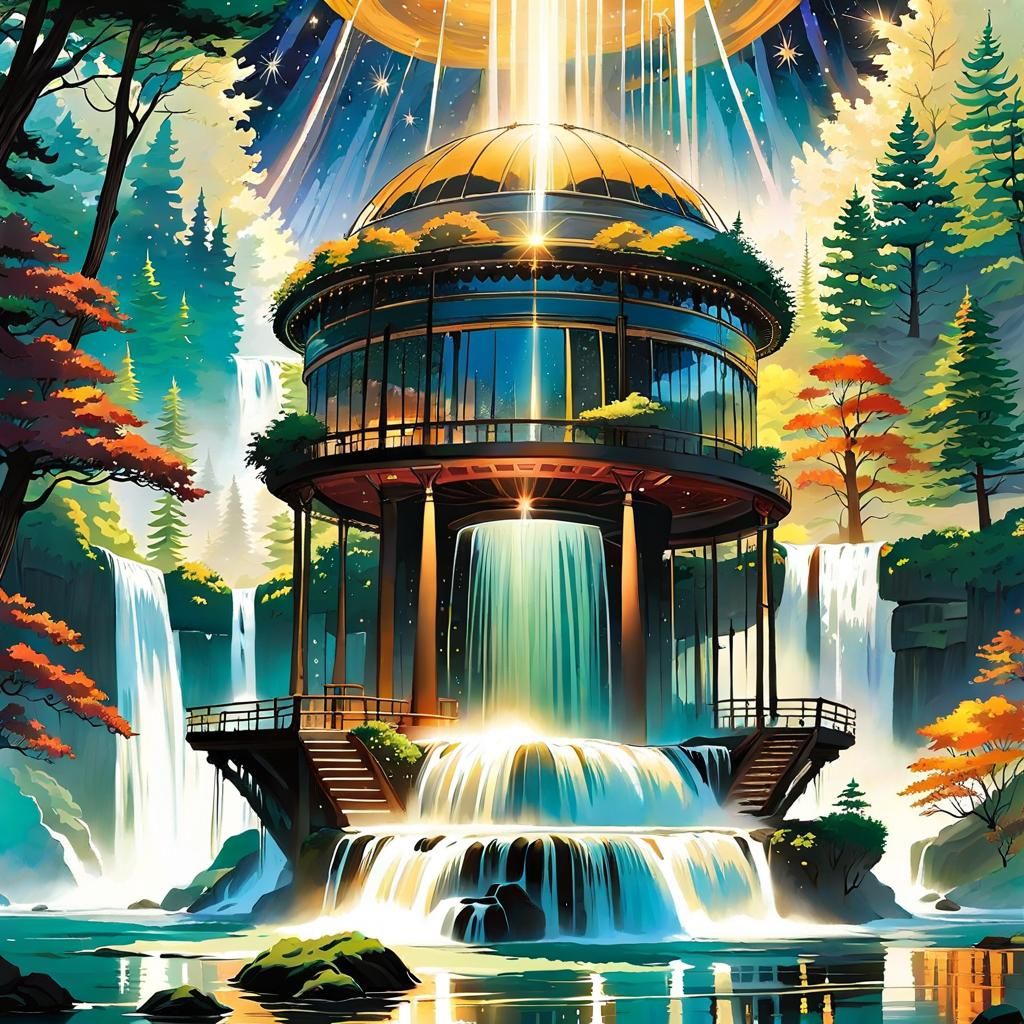 Bohemian Dome in Redwood Grove Under Starry Night