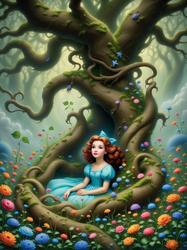 Whimsical Wonderland Scene in Classic Children's Book Style