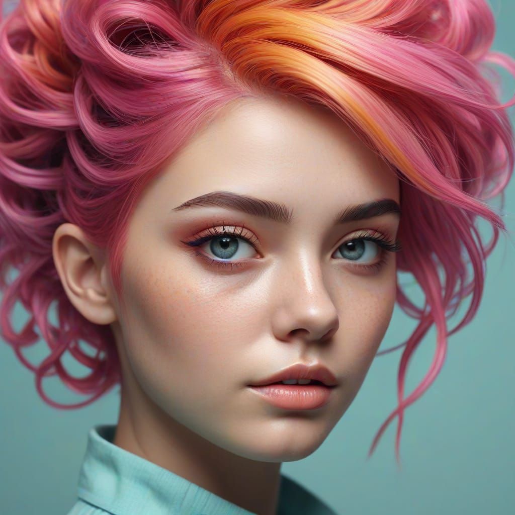Vibrant Hairstyle Concept Art in Pastel Colors