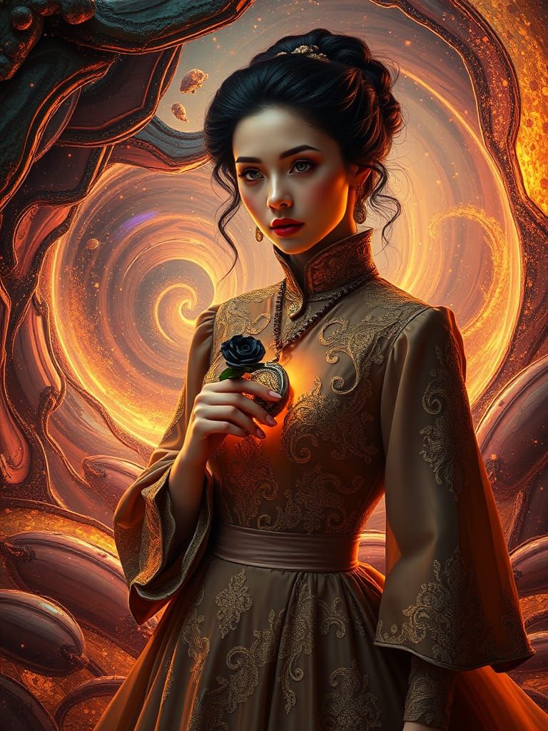 Ethereal Victorian Lady in Futuristic Landscape