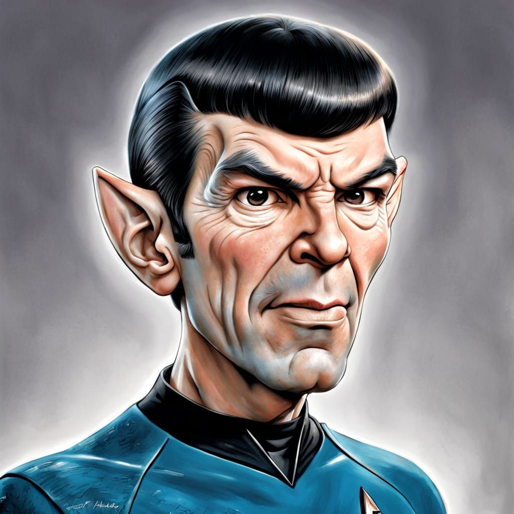 Funny Caricature Portrait of Mr. Spock in Pencil Style