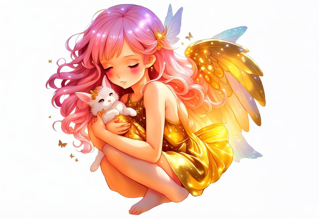 Pastel Fairy with Bunny in Enchanted Forest