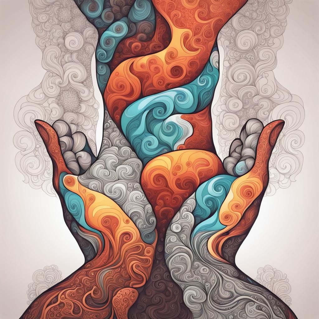 Giant Being Holding Lava Lamp in Abstract Fractal Art