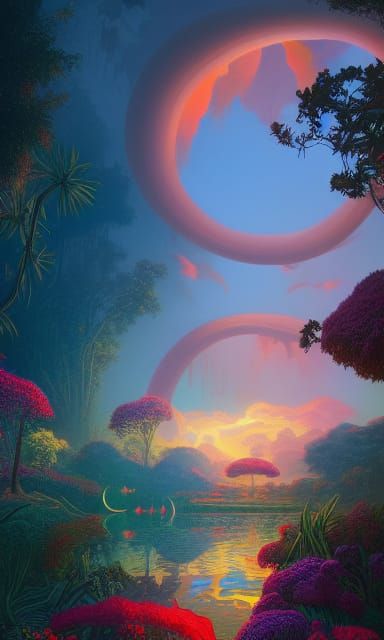 Eden Sunset: Digital Painting of Paradise