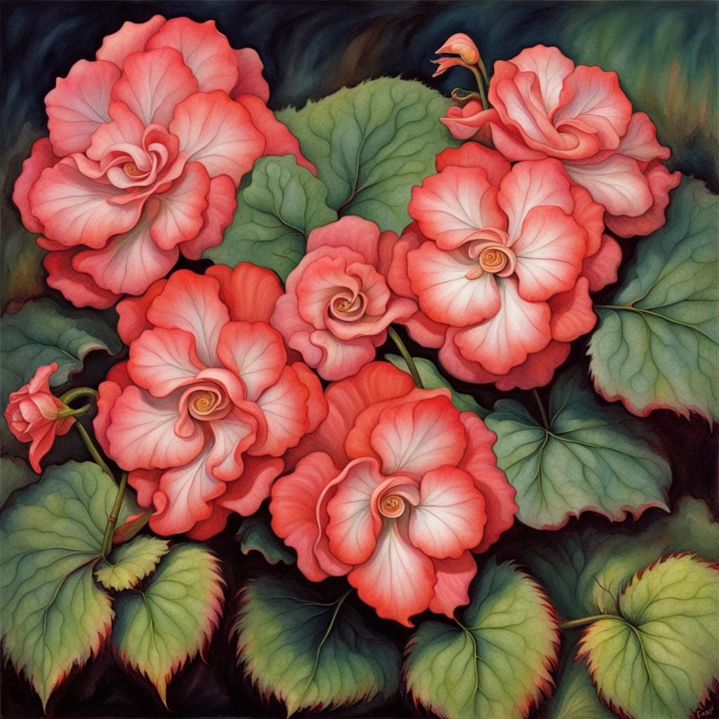 Begonia Flowers in Sci-Fi Illustration Style