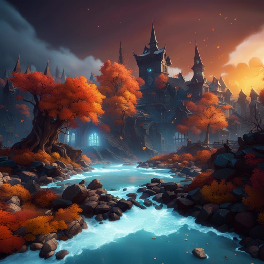 Fantastical Autumnal Matte Painting in Deep Color