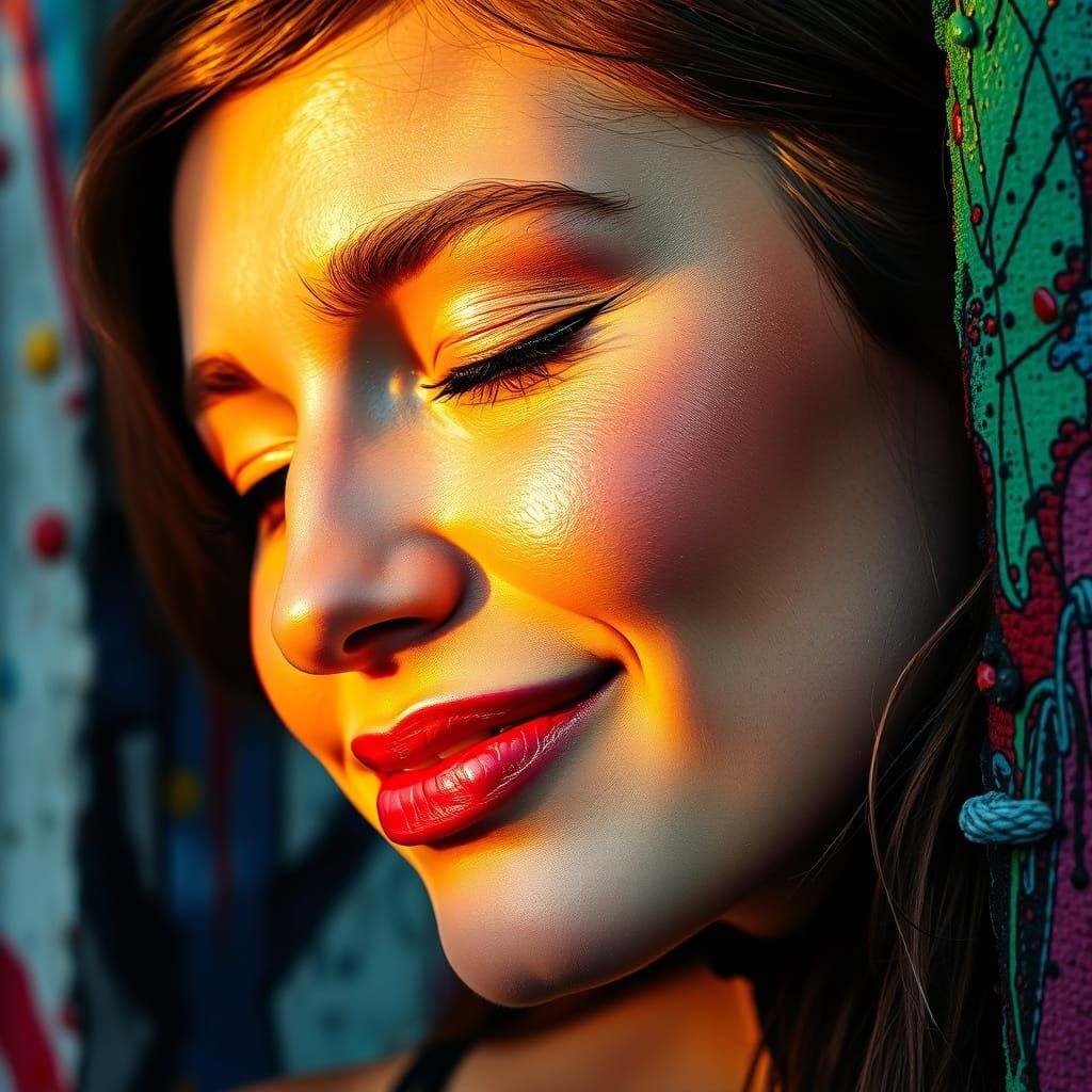 Serene Woman Amidst Vibrant Graffiti