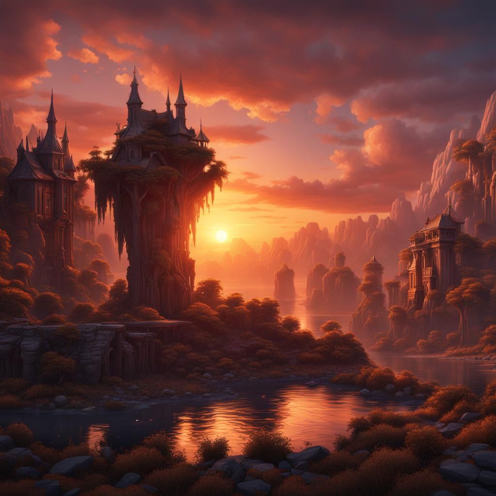 Fantastical Sunset Concept Art in Deep Color