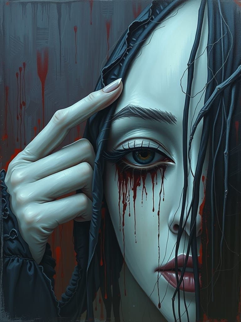 Mourning Woman Trapped in a Dark, Gothic Nightmare